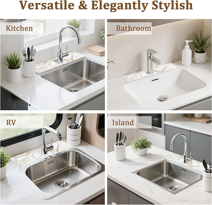 Stone Faucet Mat for Kitchen Sink, 23.6" Fast Drying Around Faucet Diatomite