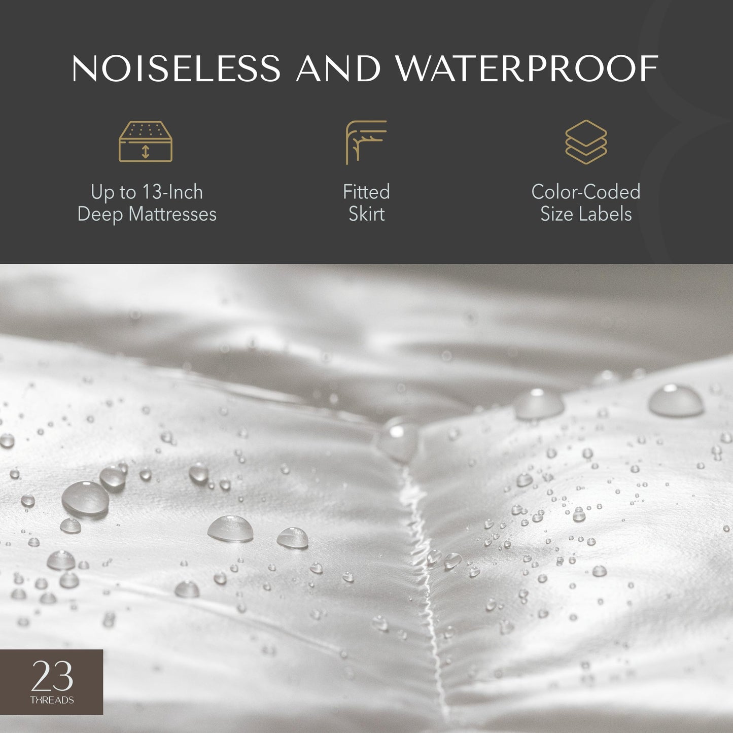 23 Threads Z161 Series Padded, Plush, Quilted, Soft, Luxurious, Waterproof Noiseless Mattress-Protector Cover, Fitted, with Ctrl+Z Technology, Mattress Not Included, 13 Inch Deep, Queen