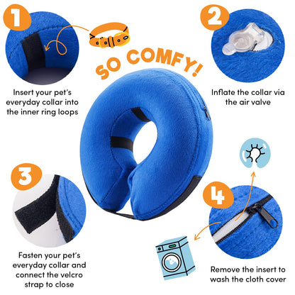 BENCMATE Protective Inflatable Collar for Dogs and Cats - Soft Pet Dog Cone Recovery Collar Does Not Block Vision E-Collar(Medium, Blue)