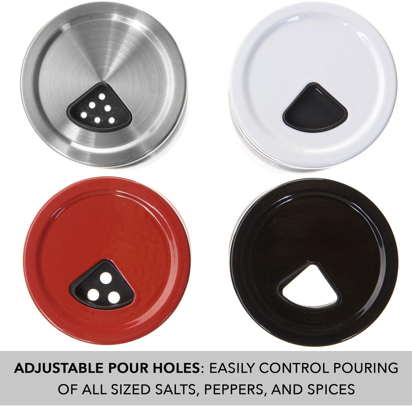 Salt and Pepper Shakers Set with Adjustable Pour Holes by CHEFVANTAGE - Stainless Steel