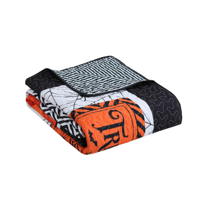 MarCielo 3 Pcs Halloween Quilt Bedspread Set Crows Pumpkins & Ghosts Spooky Comforter Set (Halloween Black, King)