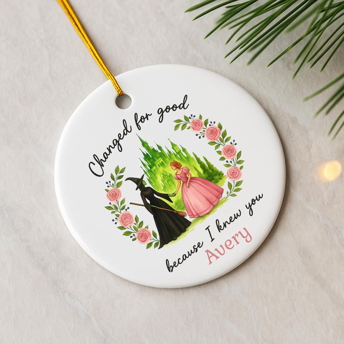 Wicked Ceramic and Glass Ornament, Broadway Musicals Ornament, Broadway Gifts for Fan, Wicked Christmas, Best Friends Merch, Xmas Teen Girl Gift (Ceramic 2 S, 1)
