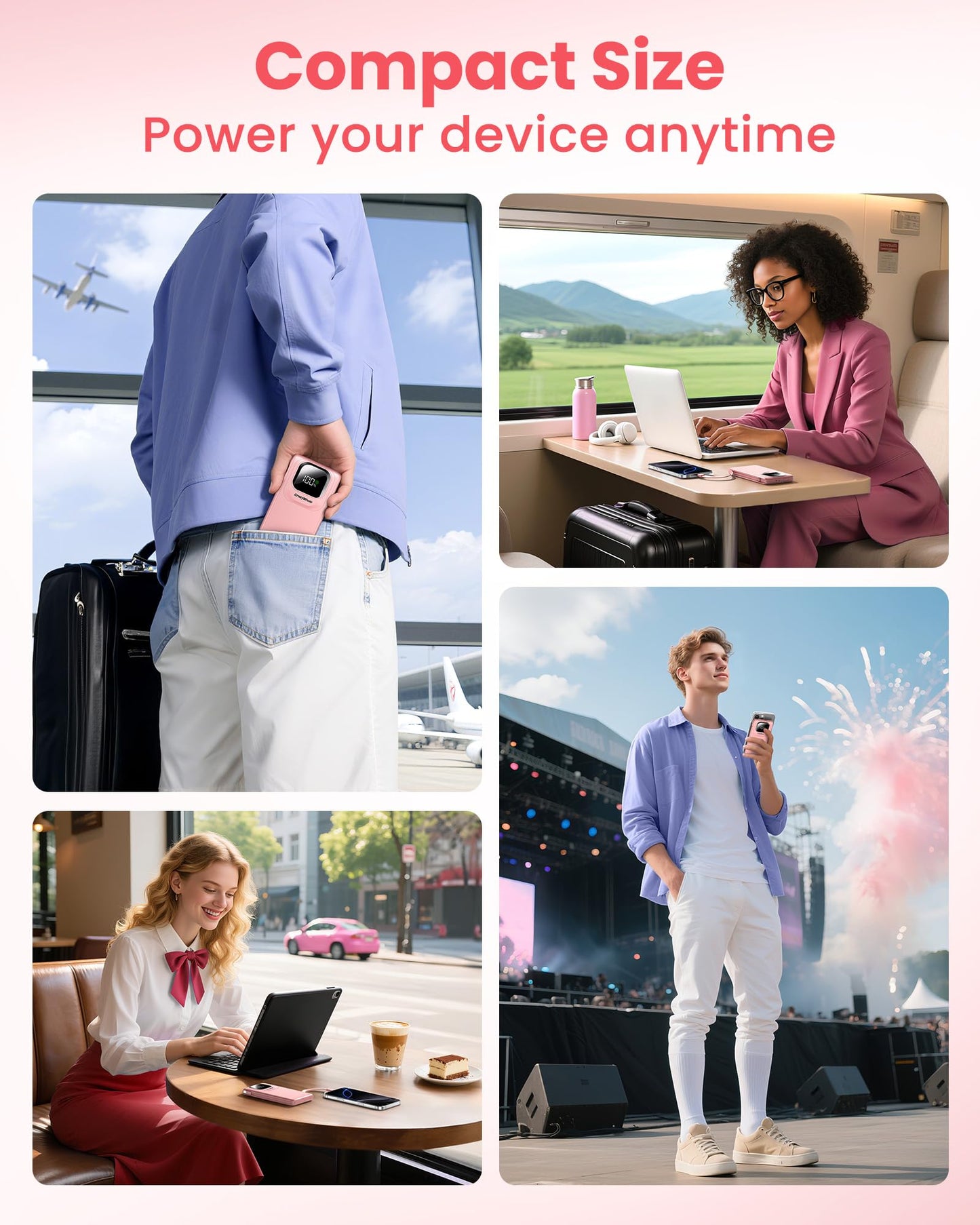 Portable Charger with Built-in Cables,22.5W Super Fast Charging Power Bank Slim Phone Charger,10000mAh Travel Battery Pack Battery Bank with Smart LED Display for iPhone, Android & USB-C Devices