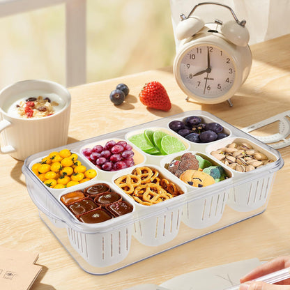 Snackle Box - Divided Serving Tray with Lid - Snackle Box Charcuterie Container with 8 Compartments, Snack Tray for Fruit, Candy, Veggies, Nuts, Cracker, Chips - Perfect for Party, Travel, Picnic