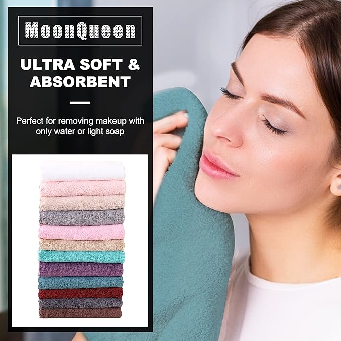 MOONQUEEN Microfiber Facial Cloths Fast Drying Washcloth 12 Pack