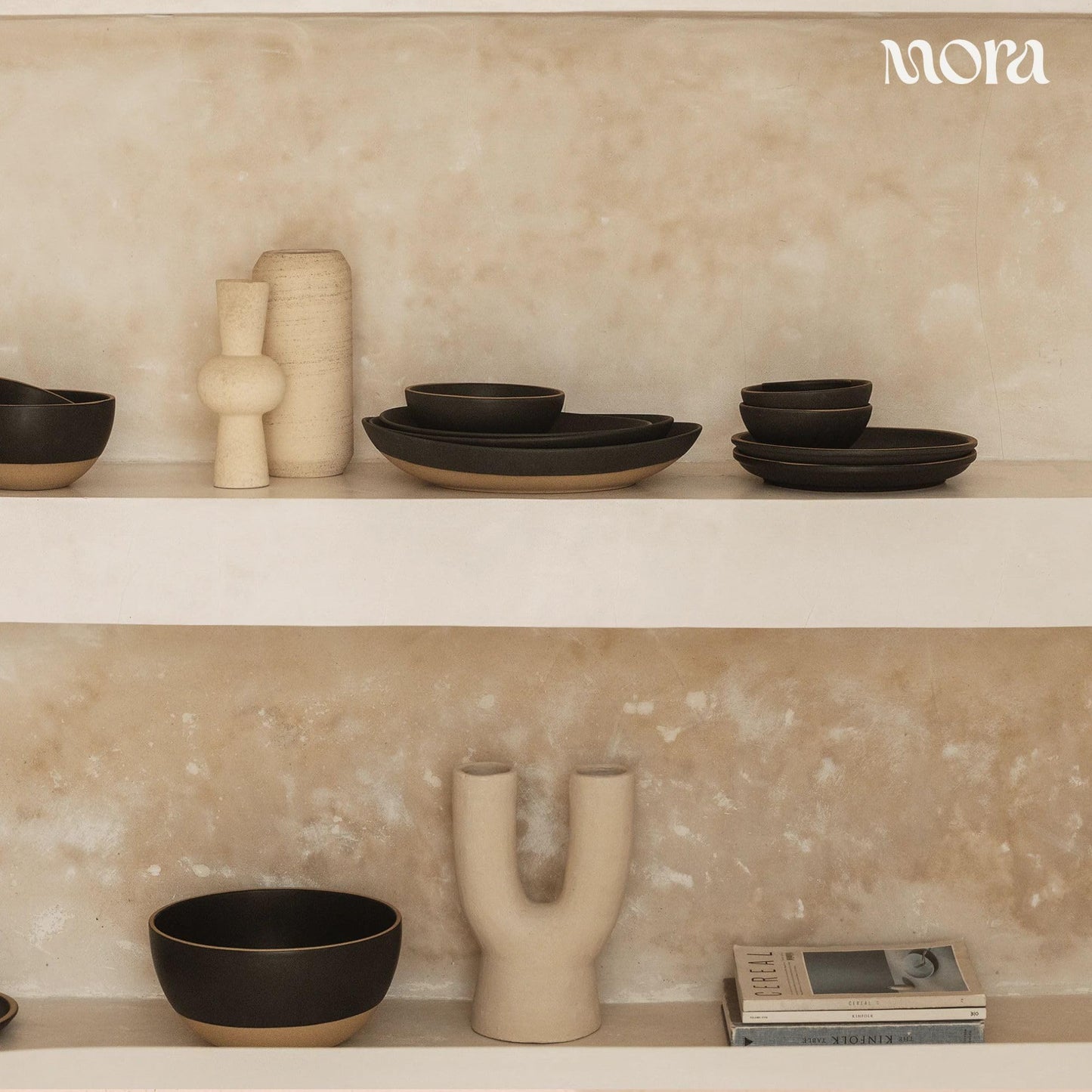 MORA Small Bowls Set of 4, 16oz Ceramic Pottery Dessert Bowls - Microwave, Oven and Dishwasher Safe - Liquorice