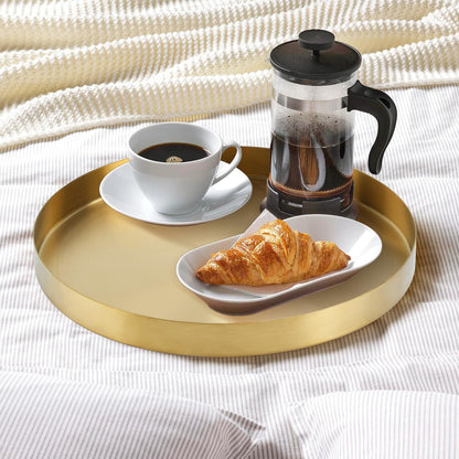 12 Inch Golden Round Platter Tray, Trays for Domestic Purposes, Stainless Steel Serving, Circle Decorative Tray, Vanity Tray for Centerpiece Home Decor