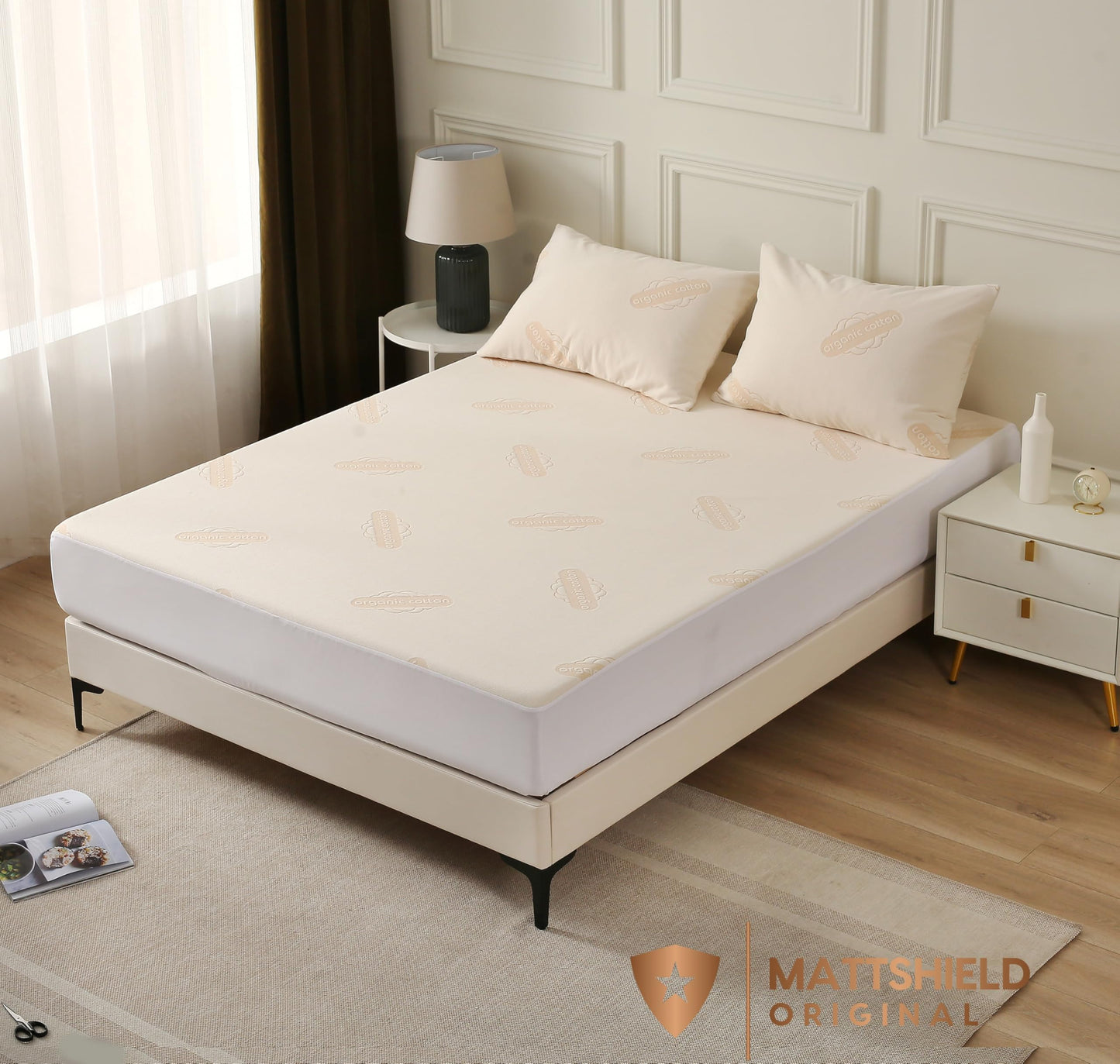 Waterproof Organic Mattress Protector Twin Size – Premium Soft Organic Cotton Surface Mattress Cover – Noiseless & Breathable 250 GSM Mattress Pad – Deep Pocket Fitted Design