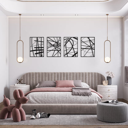 Art3dwallpanels Black Abstract Wall Art, Metal Single Line Art Wall Decor, 3D Textured Sculptures, Modern Decor for Living Room Bedroom Bathroom Study, 17'' x 12'', 4 Pack