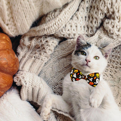 2 Pack Halloween Cat Collar with Bell, Holiday Kitty Kitten Skull and White Ghost Patterns for Boys Girls Males Female Cats