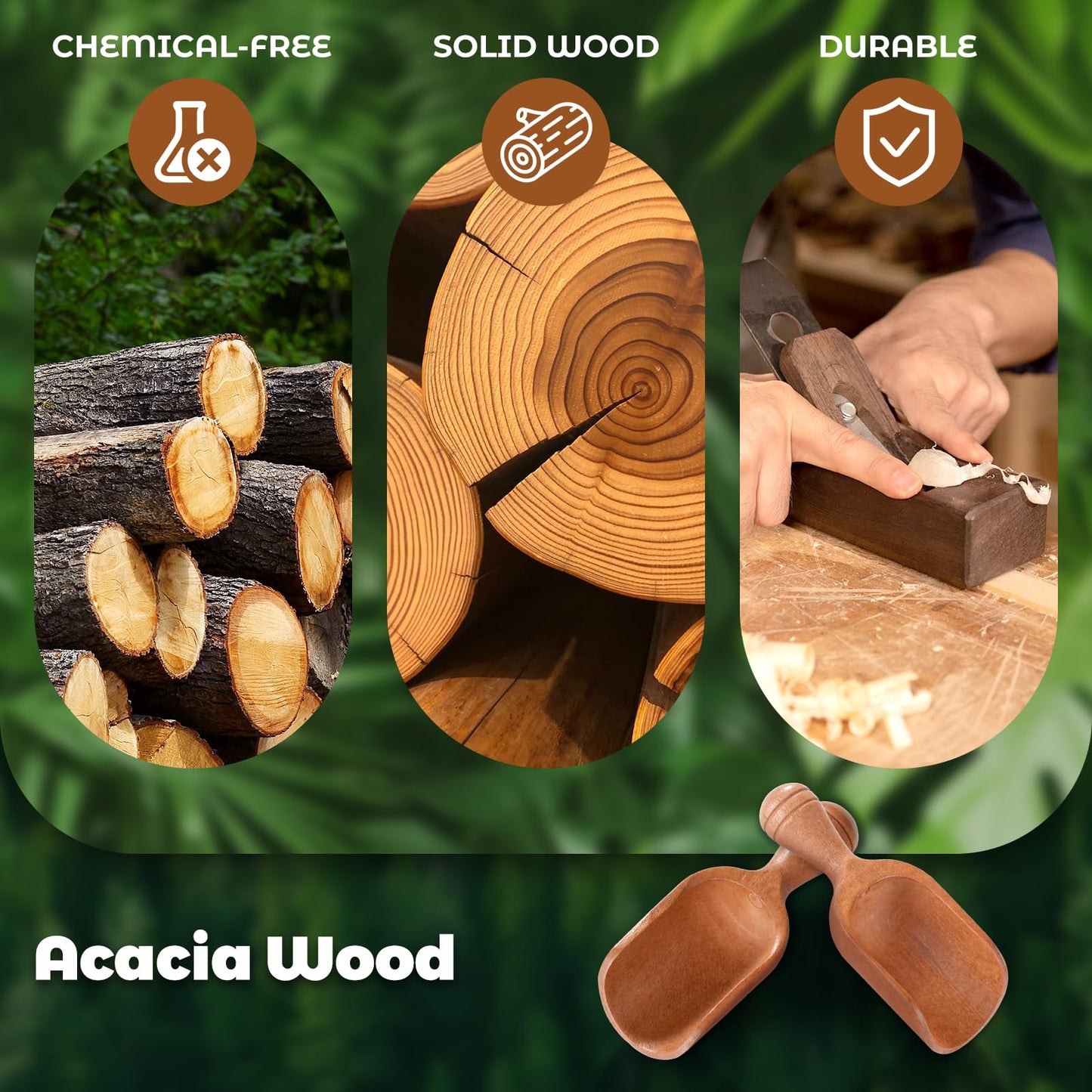 KVEKVE 6 PCS Wooden Coffee Scoops for Canisters, Small Wood Scoop Set with Long Handle, Deep Measuring Scoop for Ground Coffee, Beans, Tea, Sugar, Flour, Spices, Bath Salt & Laundry Powder