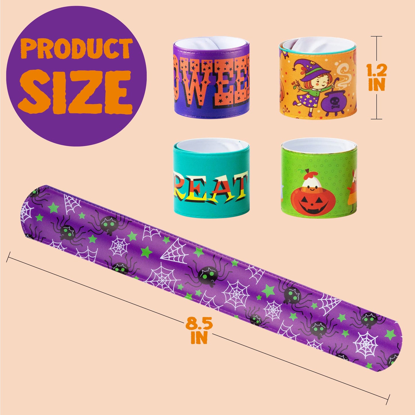 JOYIN 100 PCS Halloween Slap Bracelets for Kids, Halloween Bracelets Bulk for Girls Boys Gifts, Friendship Bracelets Snap Bracelets for Halloween Party Favors Goodie Bag Fillers