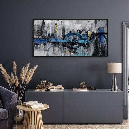KLAKLA Abstract Wall Art - Blue and Gray Pictures Canvas Artwork for Living Room Bedroom Horizontal Black Framed Above Bed Wall Decor - 20x40