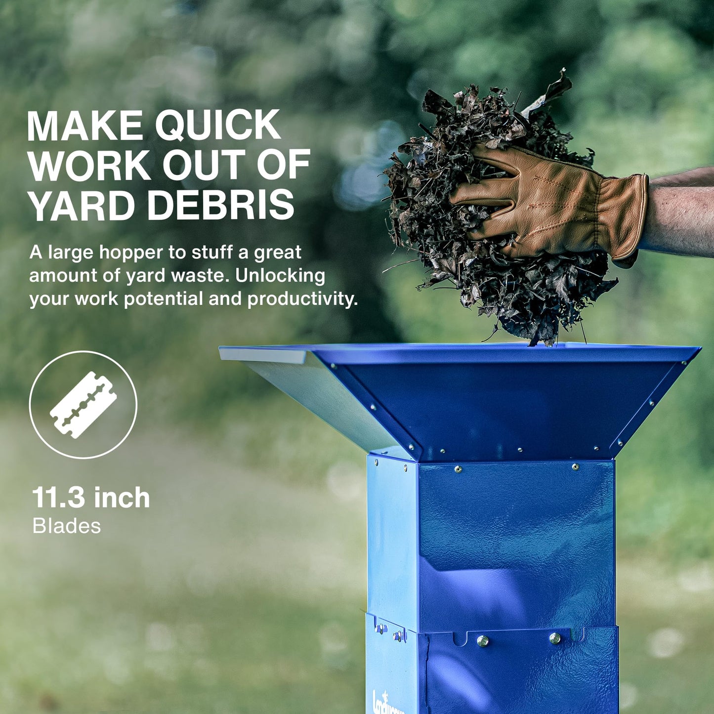 Landworks Leaf Mulcher Shredder Electric Green and Waste Management Heavy Duty 120V AC 11" Inch Cutting Blade .5" Inch Cutting Capacity for Leaves, Grass, & Clippings