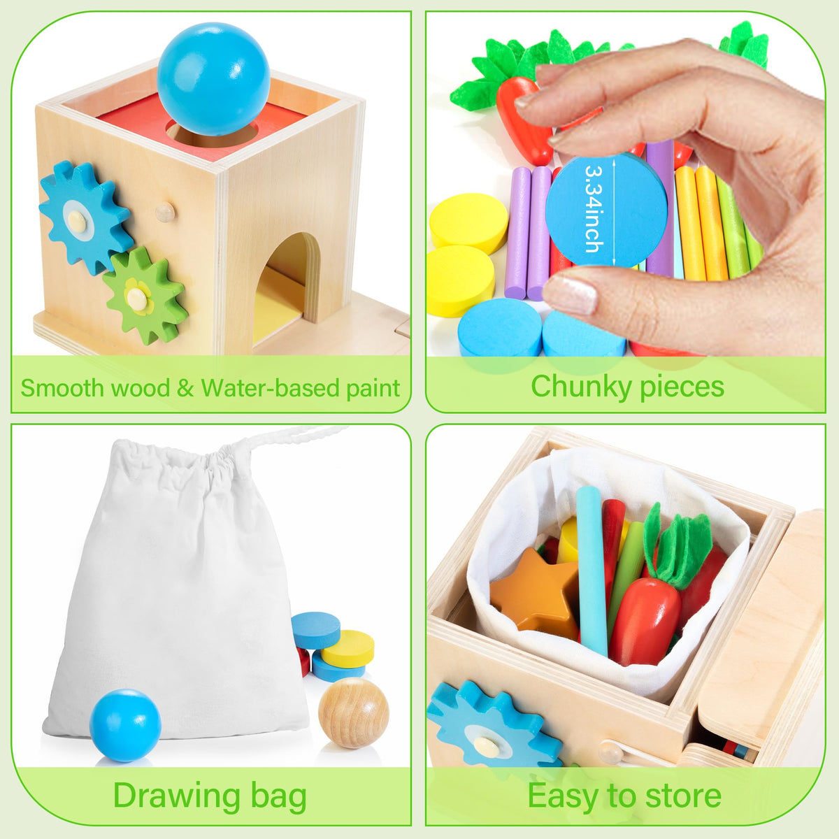 JUSTWOOD Montessori Toys for 1+ Year Old, 8-in-1 Wooden Play Kit Includes Object Permanent Box, Learning Activity Cube, Sorting & Stacking Toy, Carrot Harvest Game, Gift for Boys Girls Age 12+ Months