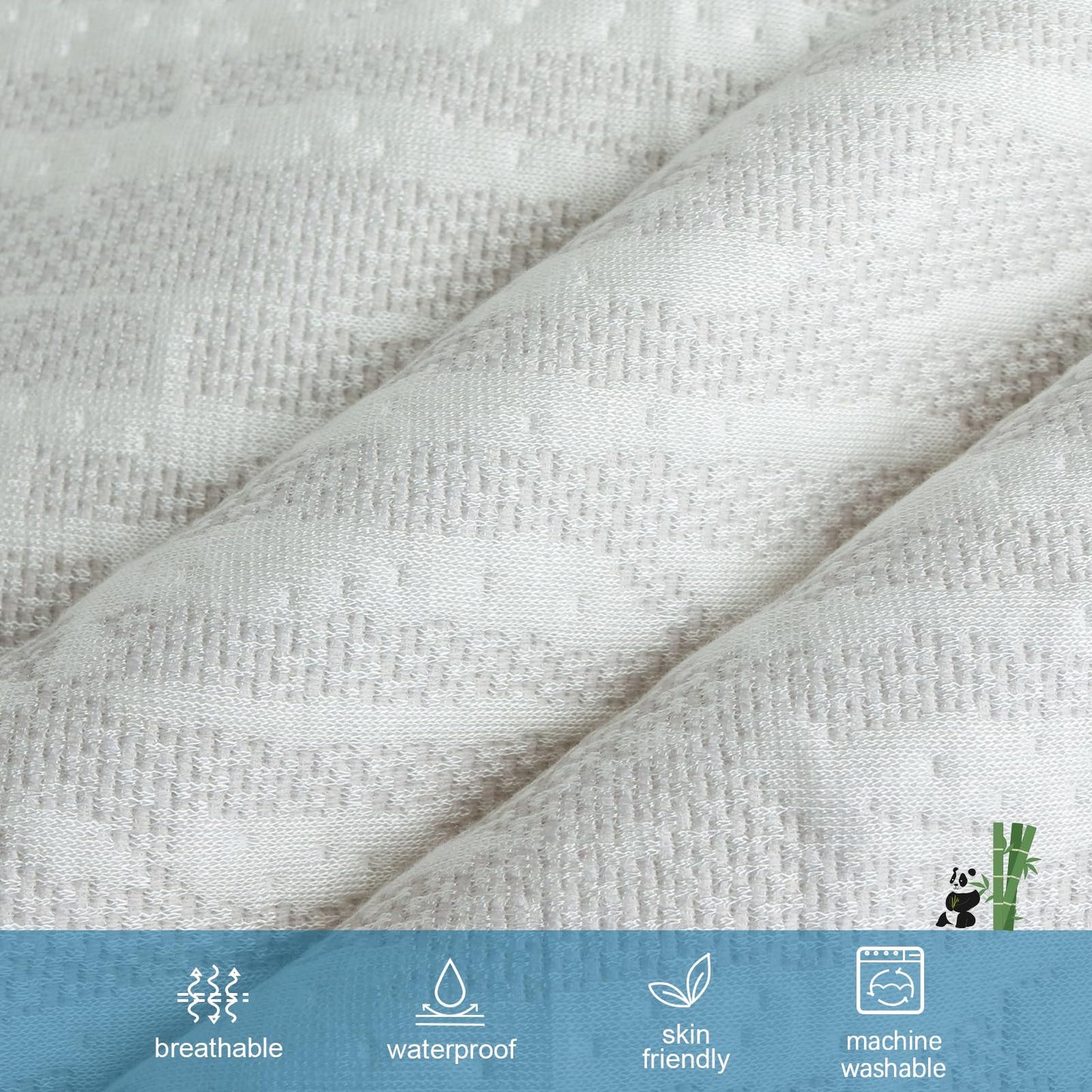 Mattress Topper Cover Protector Queen Size 3 Inch, 100% Waterproof Viscose Cooling Mattress Topper Encasement Zippered with Adjustable Straps, Fit Memory Foam Mattress Topper