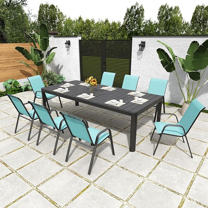 Patio Chairs Set of 4, Stackable Outdoor Dining Chairs for All Weather Textilene Fabric & Metal Frame, Outdoor Chairs Set for Backyard Deck Garden