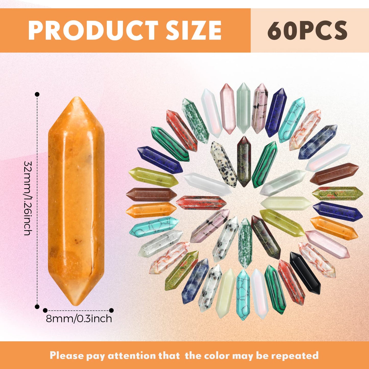 Nuenen 60 Pcs Crystal Hexagonal Wand Stones Bulk Worry Stones Healing Bullet Crystals Stones Sets Witch Hexagonal Bullet Shaped Gemstones Chakra for Witchcraft Meditation Divination(Classic Colors)