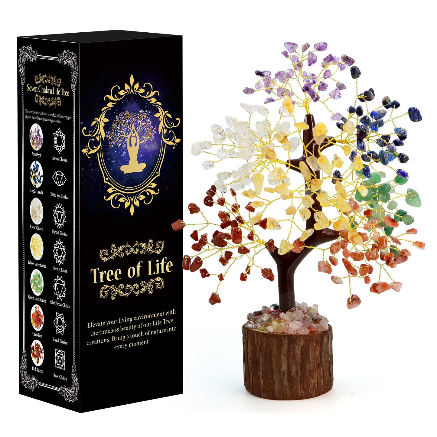 Handcrafted 7 Chakra Healing Crystal Tree of Life for Yoga, Meditation, Home Décor, Office Desk Decor, Living Room Decor, Crystal Bonsai Tree for Stress Relief, Birthday Gifts for Wife, Women, Mom