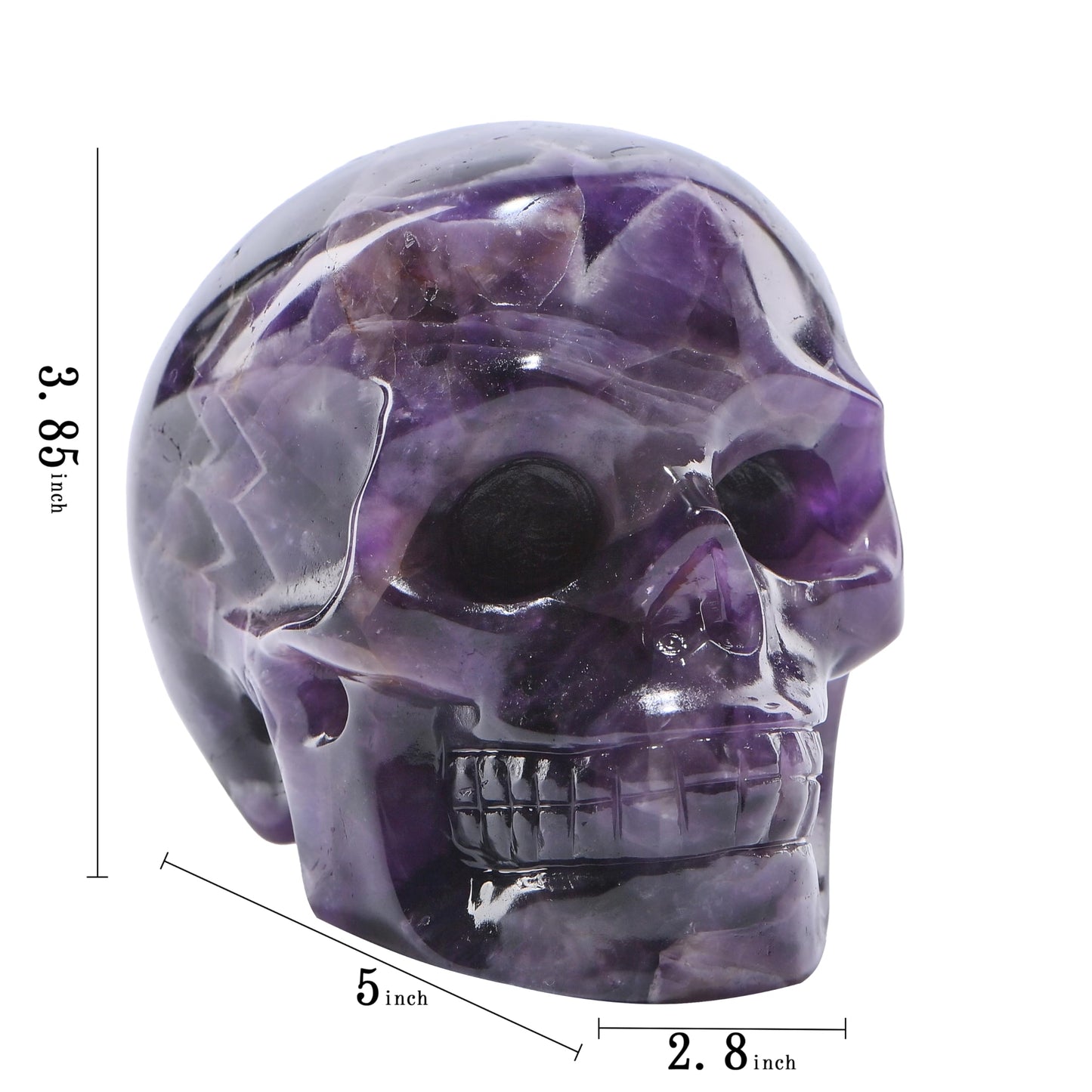 Bmuafry 5''Natural Dreamy Amethyst Crystal Skull Head Hand Carved Reiki Healing Stone Statue Healing Home Office Art Room Decoration