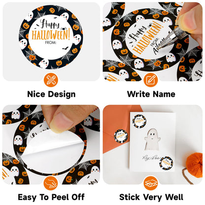 Anwyll 50 Pcs Halloween Tags with String + 60Pcs Halloween Name Gift Tags Stickers