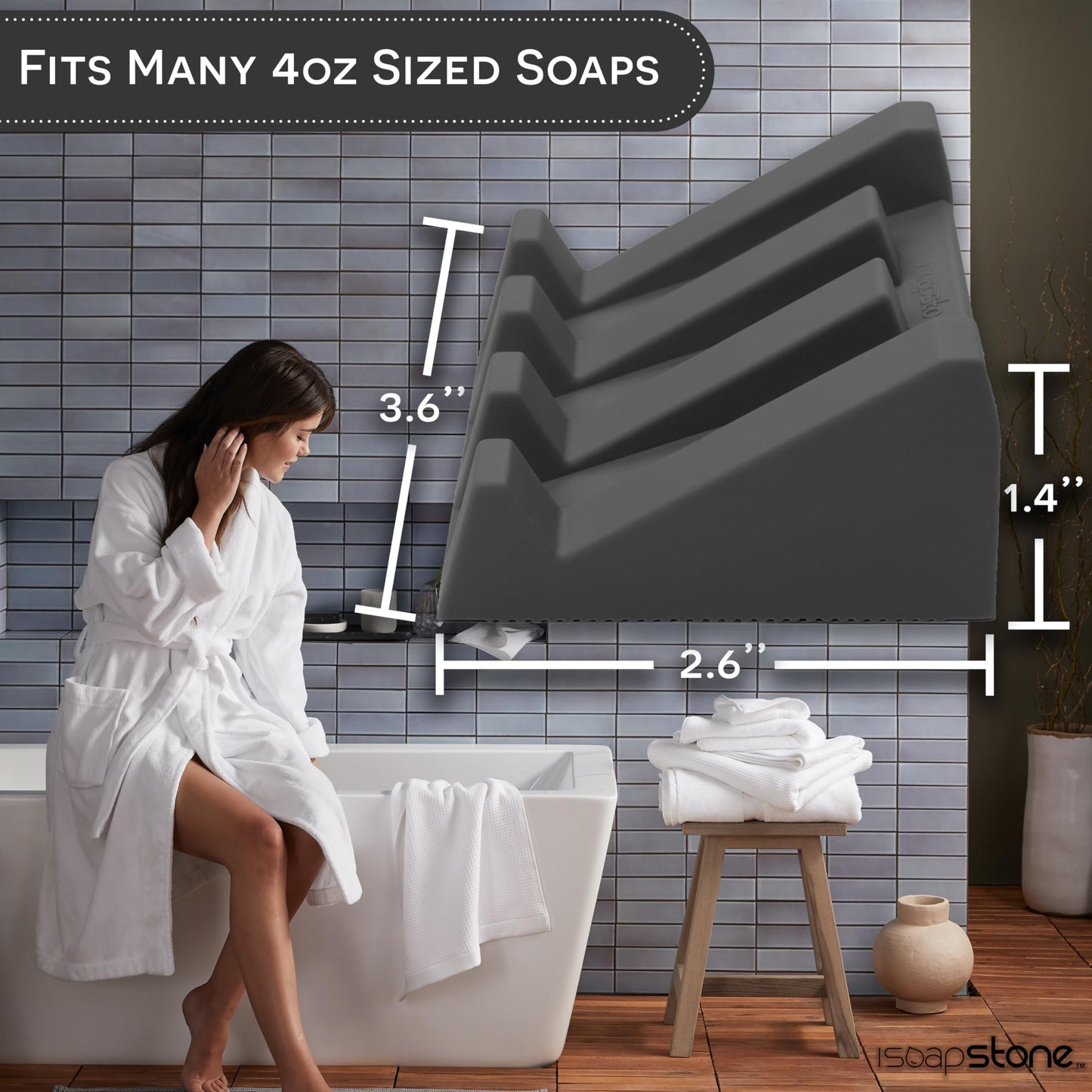 iSoapStone Silicone Soap Dish (USA Patented) Self Draining Bar Soap Holder for Shower Bathroom Sink, Drying Soap Dish Tray Kitchen Sponge Holder Easy Cleaning Soap Saver Mat (Dark Grey, 1)