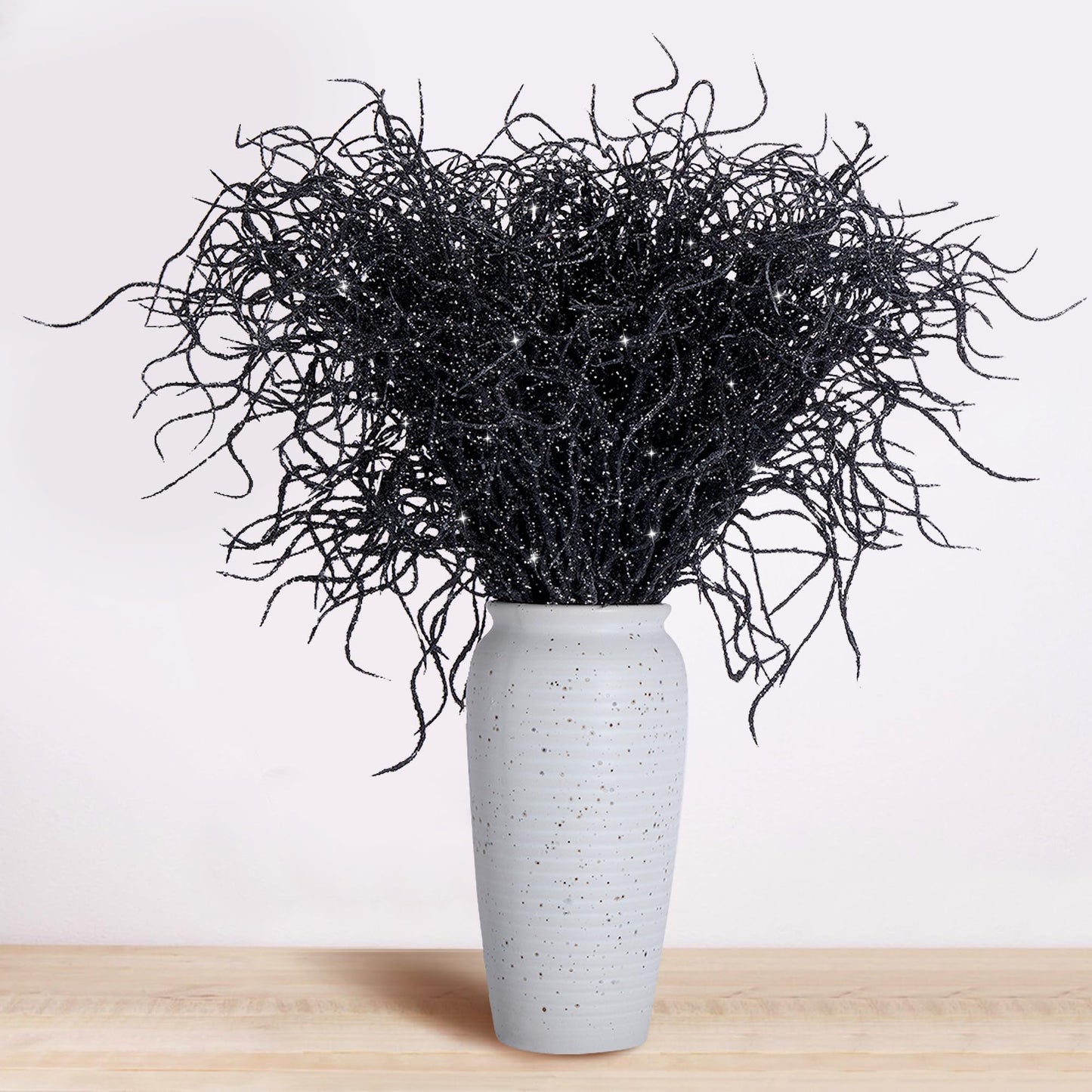 Watayo 50 Pcs Halloween Artificial Curly Willow Branches, Large 20" Fake Glitter Curly Twig Stems Ornaments, Faux Halloween Glitter Sticks Branches Picks for Wreath Vase Home Christmas Decor