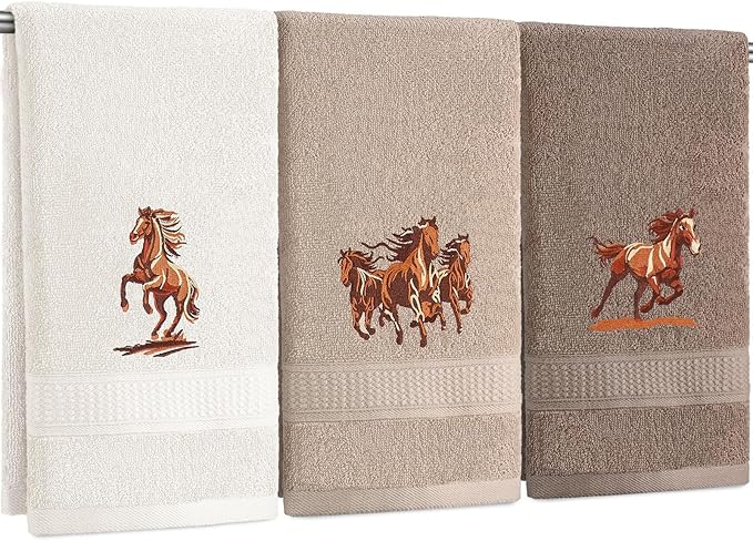 3 Pcs Western Horse Hand Towels Set