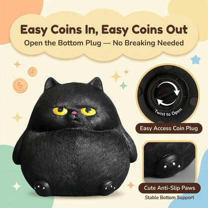 OlethRoryLe Black Cat Statue for Home Decor, Resin Animals Cat Figurines Room Decoration for Bookshelf Office Table, Comes with Piggy Bank Function，Gift for Cat Lovers, Woman Mom Retro Cats Animal