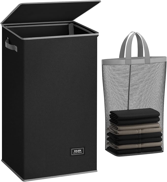 SOLEDI Laundry Hamper Black - 100L Large and Tall Laundry Basket Collapsible