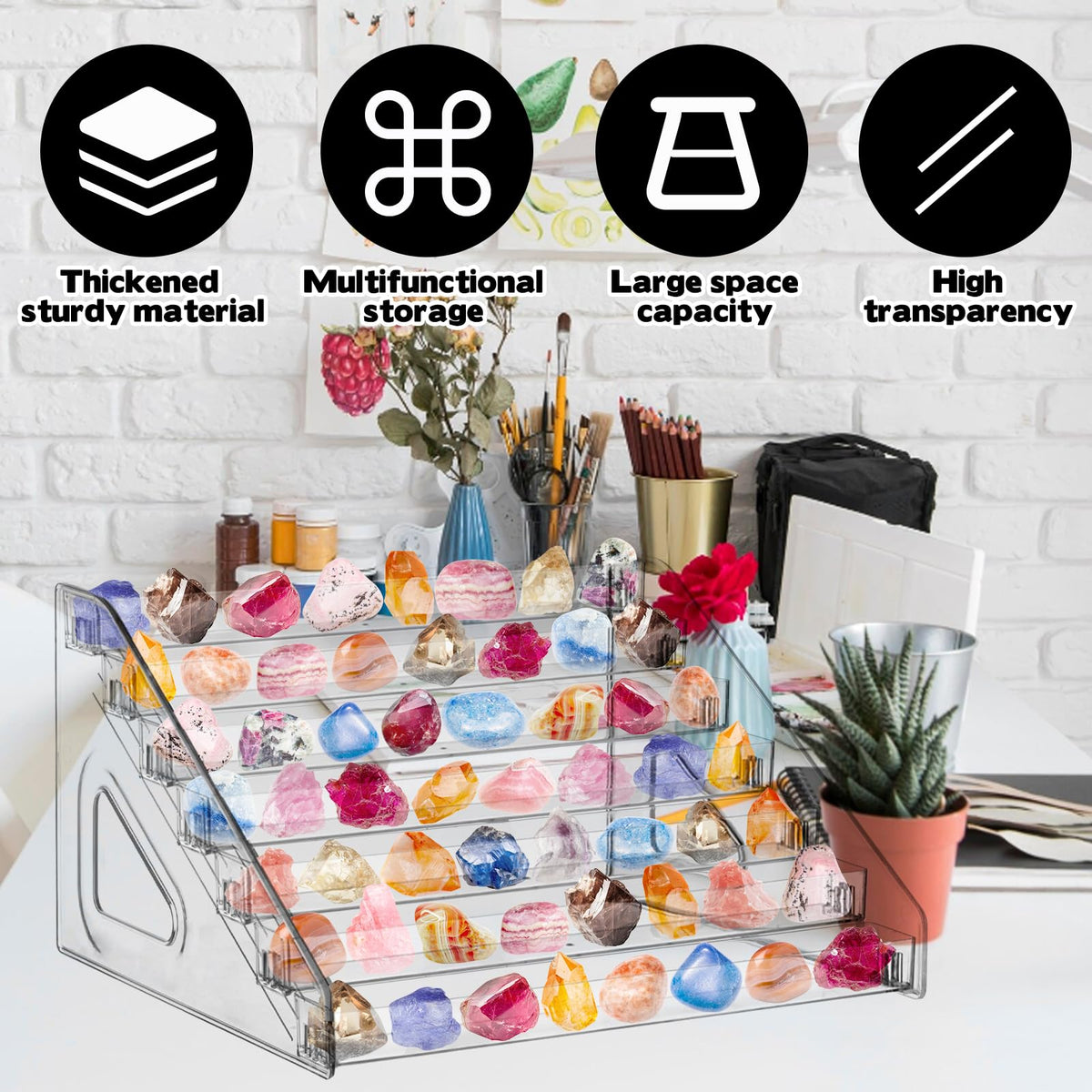 Hlimior Rock Display Stand 7 layer Large Acrylic Display Holder Clear Display Easel Stand Pedestal Small Collectibles Display Stands for Displaying Crystal Geodes Rock Mineral Agate Coral