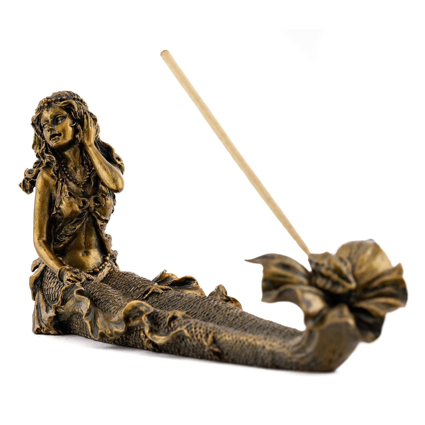 Top Collection Beach Mermaid Incense Holder Statue - Hand Painted Beautiful Mythical Creature with Bronze Antique Finish Look- 9-Inch Long Fragrance Incense Burner Figurine
