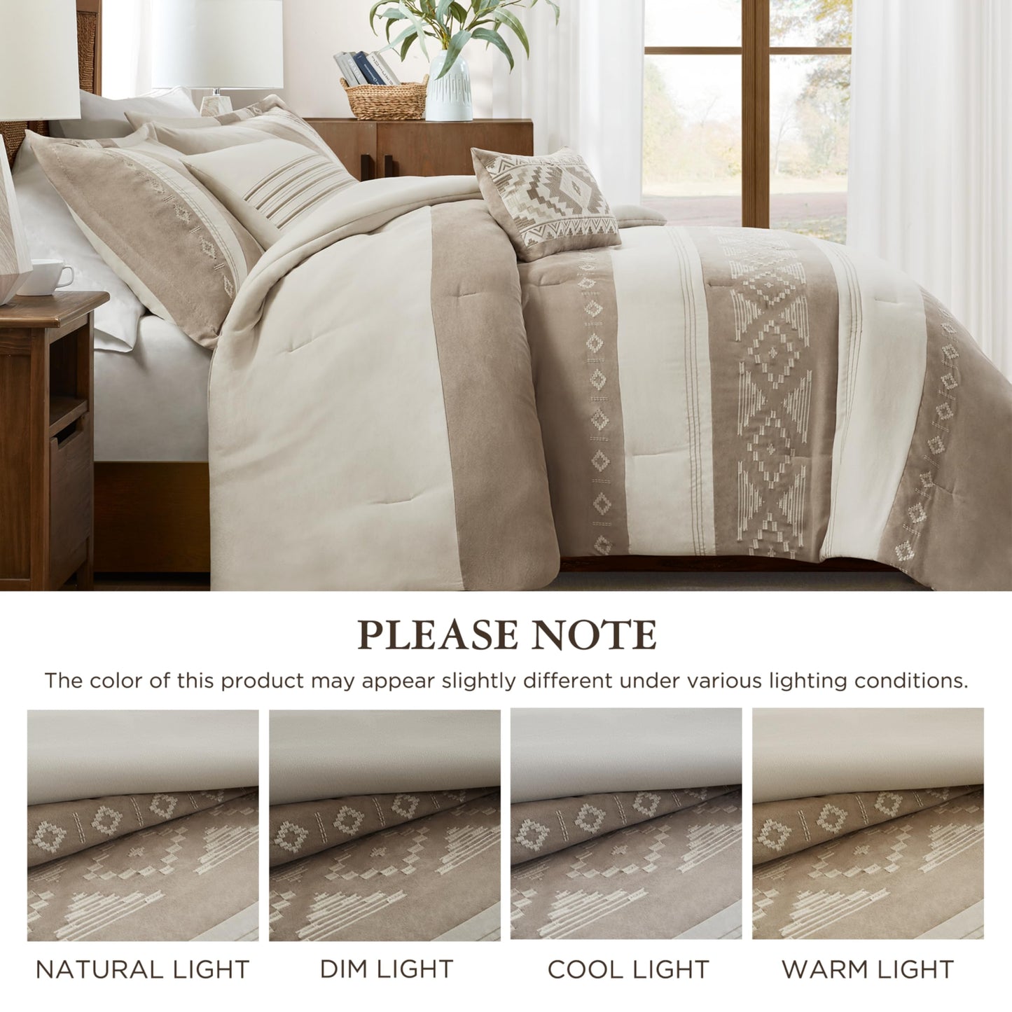 Woolrich Queen Comforter Set – Sutherland 5-Piece Microsuede Embroidered Bedding Set with Decorative Pillows, Taupe