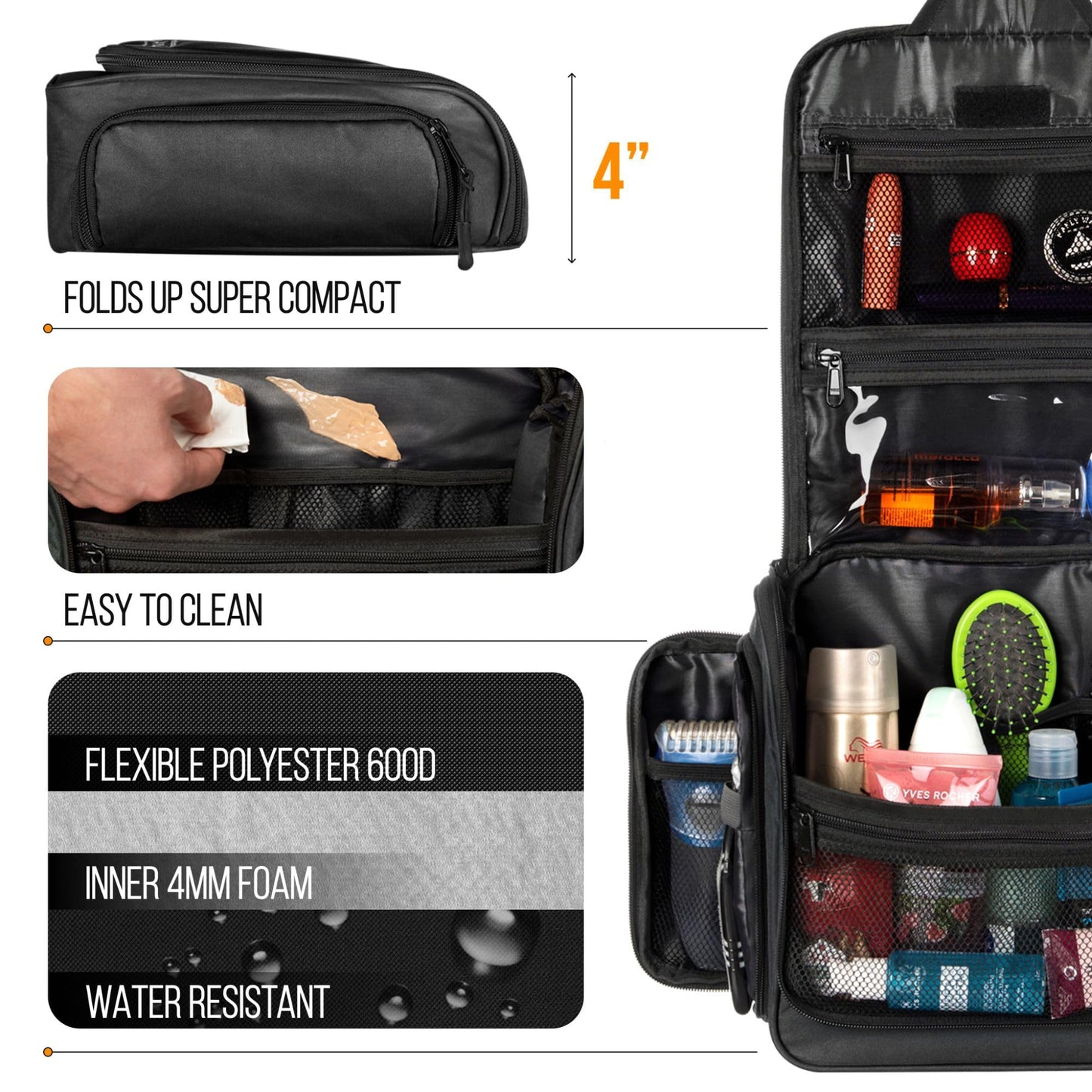 Premium Hanging Travel Toiletry Wash Bag for Men and Women - Large Toiletry Organizer - Waterproof Hygiene Bag with Metal Swivel Hook, YKK Zippers and 19 Compartments for Toiletries, Makeup, Cosmetics