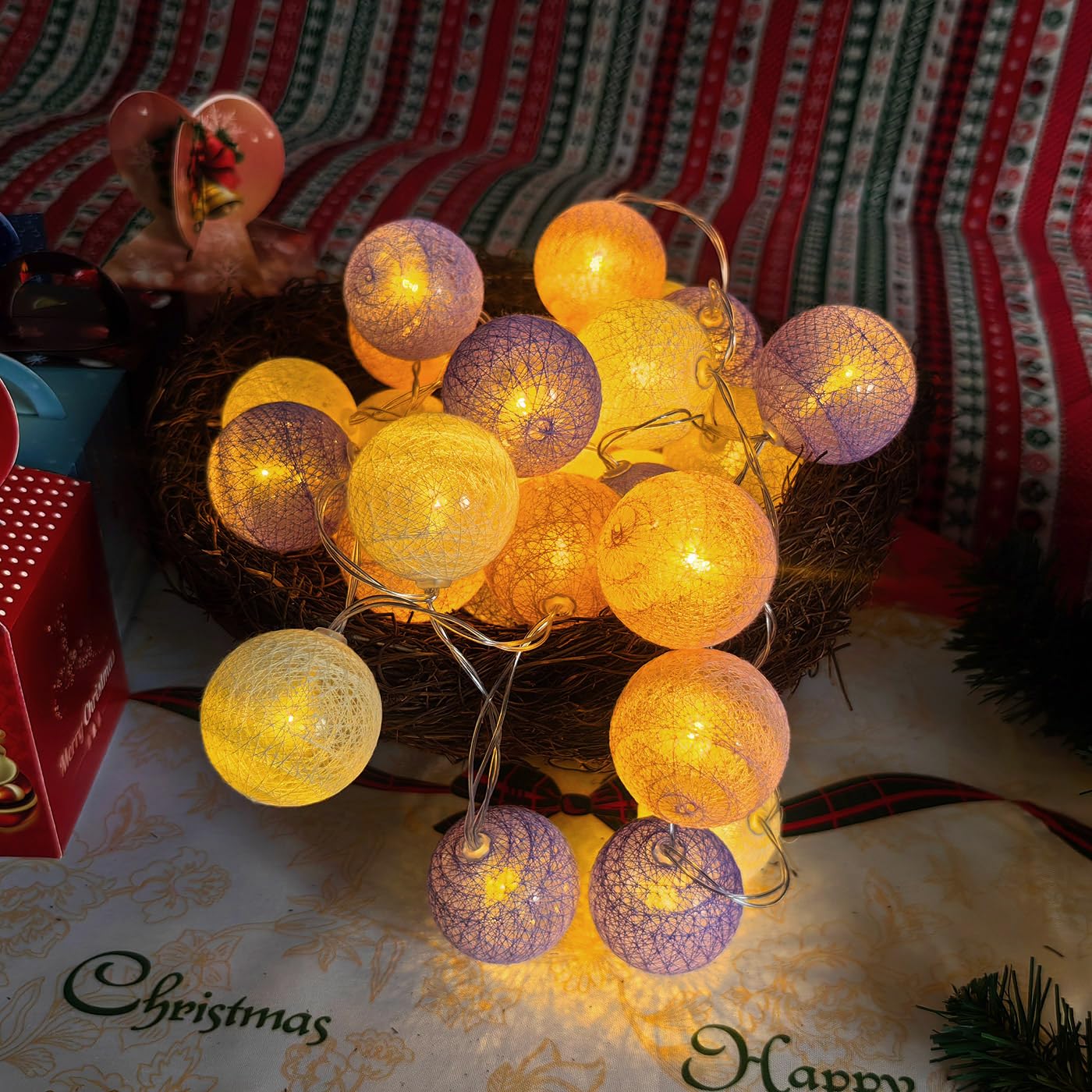 Gardeningwill 3M/10Ft 30 Purple White Ball LED Xmas Wedding Battery Operated String Fairy Light