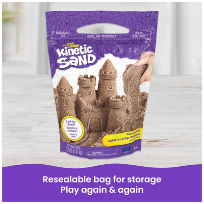 Kinetic Sand, 3.25lbs Beach Play Sand, Moldable Sensory Toys for Kids, Resealable Bag (Packaging May Vary), for Ages 3 and up