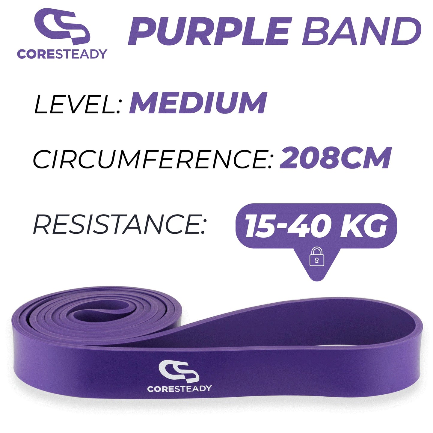 Coresteady Pull Up Bands & Resistance Bands - Rubber Heavy Duty Elastic Loop Band for Men & Women - Build Fit Power & Muscle - Training, Fitness Assist Pull Ups & Gym Exercise - Purple, 15-40kg