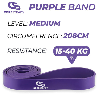 Coresteady Pull Up Bands & Resistance Bands - Rubber Heavy Duty Elastic Loop Band for Men & Women - Build Fit Power & Muscle - Training, Fitness Assist Pull Ups & Gym Exercise - Purple, 15-40kg