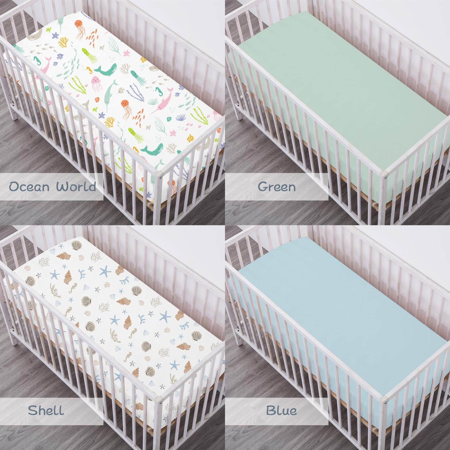 Bimocosy Crib Sheets 4 Pack, Baby Crib Sheets Fitted for Boys and Girls Breathable & Snug Fit, Soft Toddler Bed Sheets for Standard Crib Mattress Nursery Daycare Essentials, Ocean World
