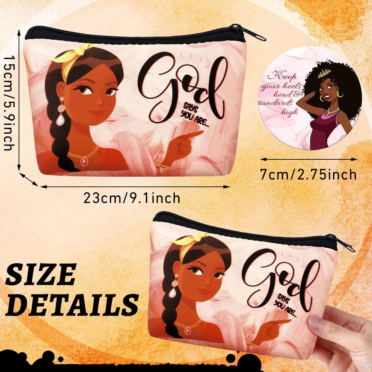 Kacctyen 20 Pcs Black Africa Inspirational Gifts Canvas Cosmetic Bags Compact Mirrors Makeup Bags Thank You Travel Toiletry Pouch Bulk Mothers Day Gifts for Women Teacher Coworker Employee