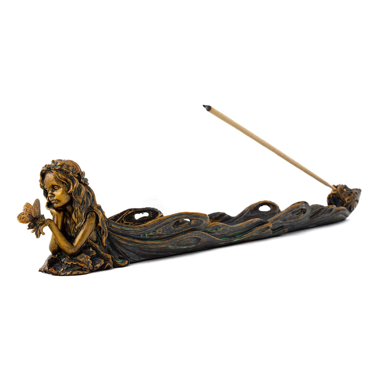Top Collection Cute Fairy Incense Holder - Hand Painted Mythical Creature with Butterfly Figurine- Fits Standard Incense Sticks- 10-Inch Long Collectible Incense Burner