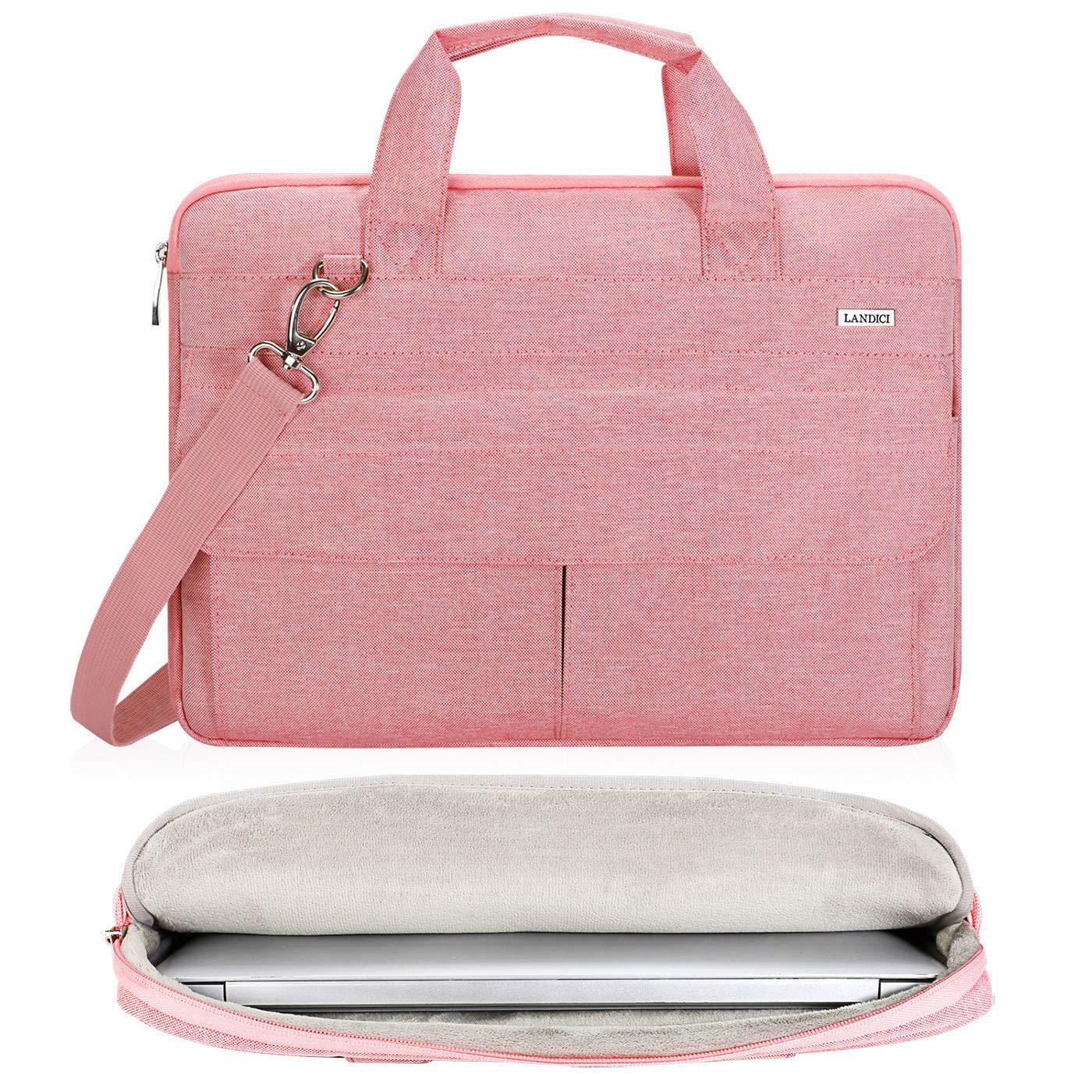 LANDICI Laptop Bag Case 15 15.6 Inch, Waterproof Computer Sleeve Cover with Shoulder Strap, Slim Briefcase for MacBook Pro 15/16 M3 M2 M1, MacBook Air 15,15-16" HP Lenovo Dell Asus Acer for Women,Pink