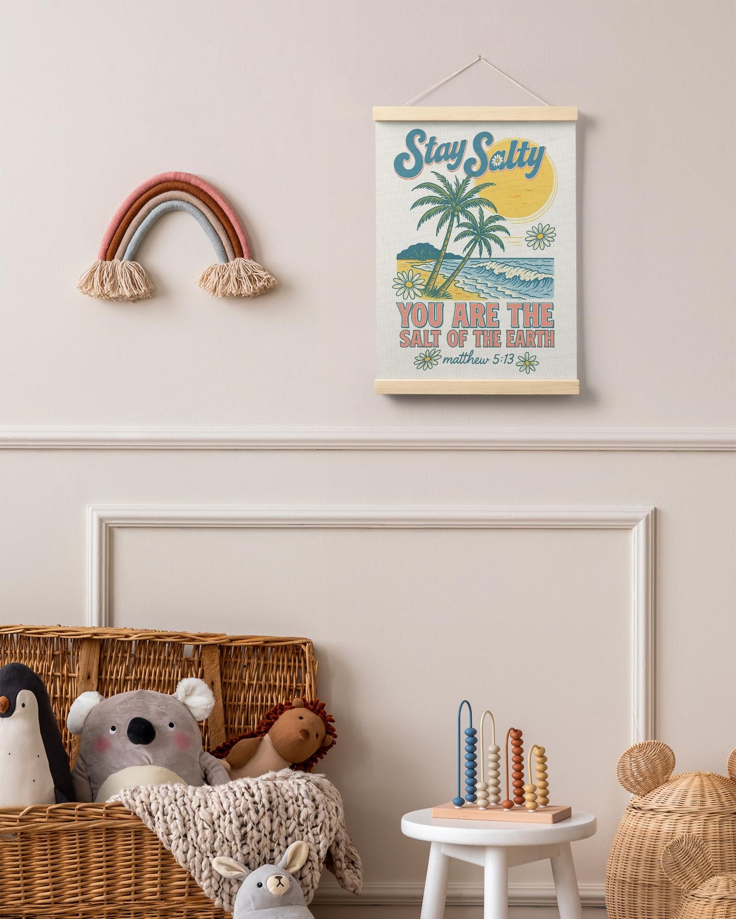 FGFK Summer Tropical Beach Christian Poster Hanger Frame, Beachy Room Decor Aesthetic, Stay Salty Bible Verse Posters Prints Wall Art Decor for Living Room Bedroom Home, 12x16 Inch