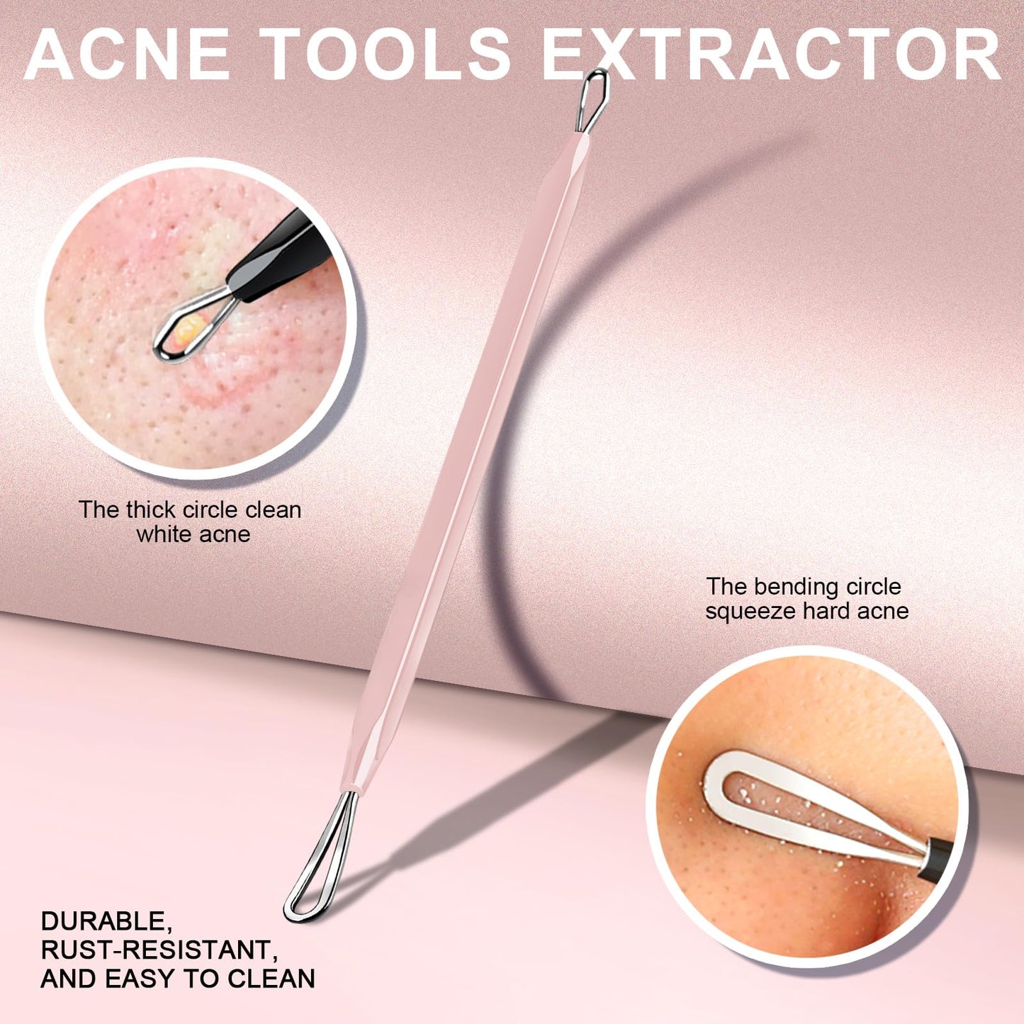 Teenitor Pimple Extractor Acne Treatment Tool Surgical Grade Blackhead Comedone Removal 2-in-1 Popper Tool for Face Nose Blackhead Extractor Tool Silver
