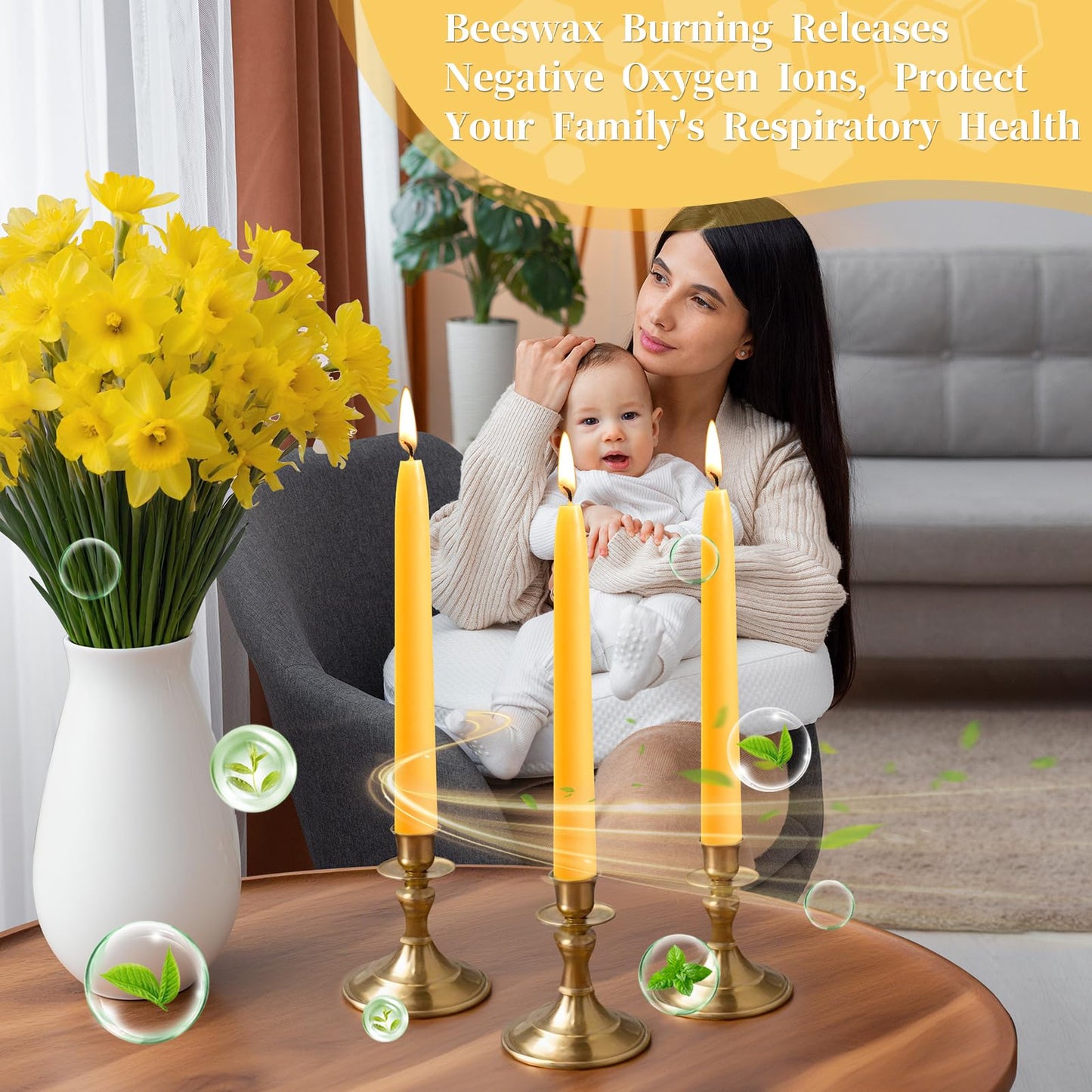 30 Pack Beeswax Taper Candles,8 inch Tall - Dripless and Smokeless All Natural Beeswax Candles Sticks,8 Hours Long Lasting Burning Time,100% Nontoxic Unscented Bee Wax Candle for Home