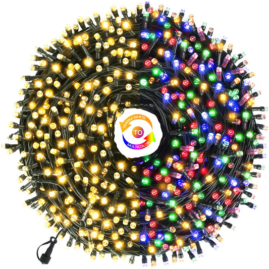 Chuya Christmas String Lights 500 Led Light Color Changing Warm White & Muticolor 11 Modes UL588 for Christmas Tree Lights Decoration Outdoor