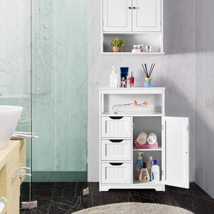 Yaheetech Bathroom Storage Units with Open Storage Shelf Free-standing Floor Cabinets Sideboard with 3 Drawers and 1 Door, Adjustable Shelf for Living Room Kitchen Entryway White