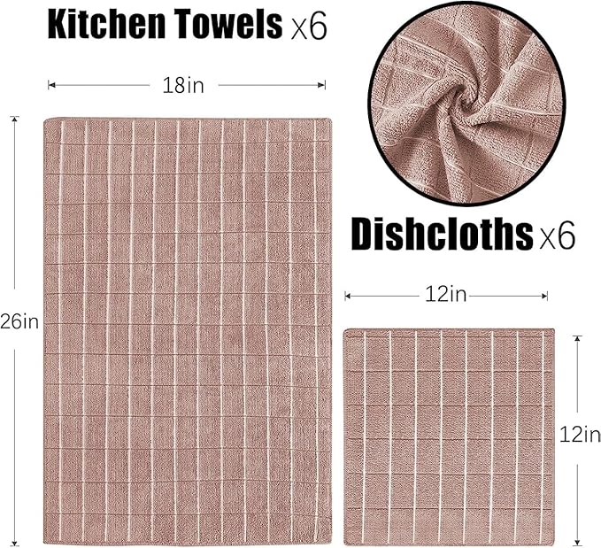 Microfiber Kitchen Towels and Dishcloths Set, 26 X 18 Inch and 12 X 12 Inch
