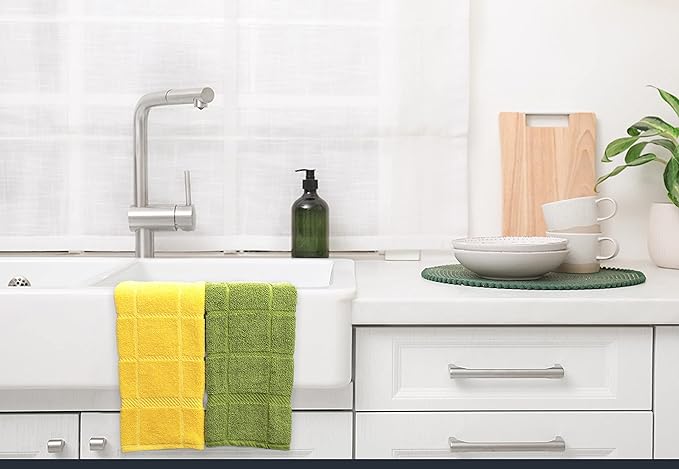 100% Cotton Terry Dish Towels, 4 Pack Solid, 16 x26 Inches, Super Soft and