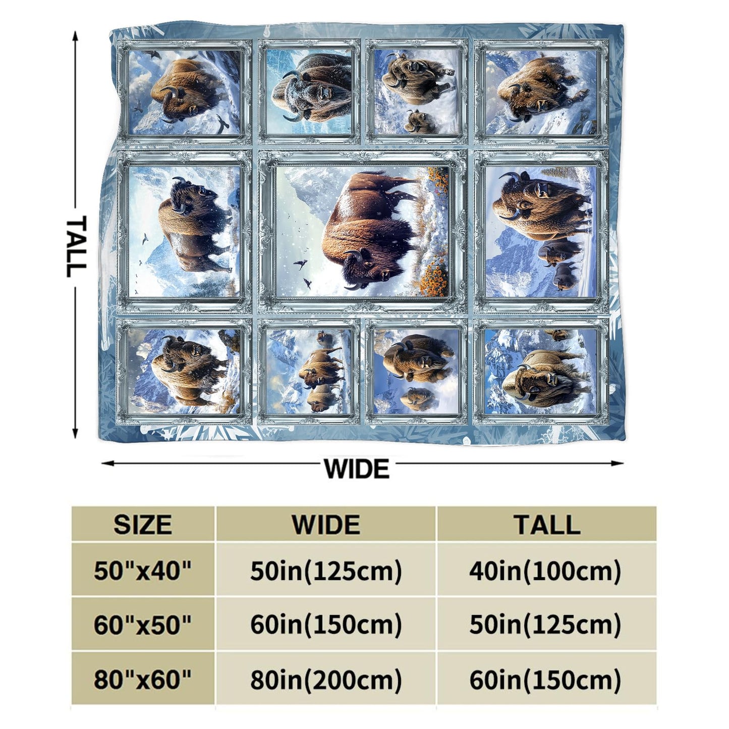 Bison Blanket Soft Fuzzy Fleece Snow Mountain Wild Animal Throw Blankets Decor Cozy Warm Plush Flannel Blanket Gifts for Boys Girls Men Women Home Chair Sofa Couch Bed 50"X40"